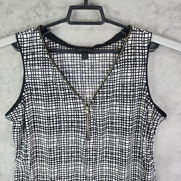Women's Black & White Worthington Sleeveless V-Neck Top Zip-Front Size L - Picture 5 of 12